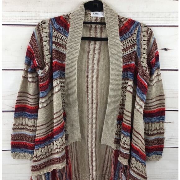 Kari Lyn Striped Boho Cardigan with Fringe Sz L/XL - Picture 2 of 7